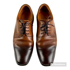 Ecco Men Oxford Loafers US Sz 10-10.5 EU Sz 44 Leather Brown Lace up Dress Shoes